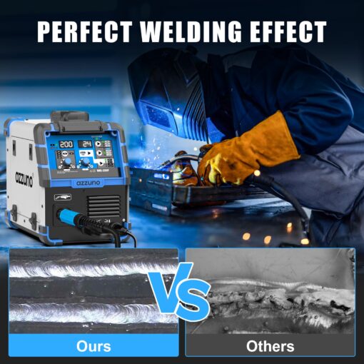 AZZUNO 200A MIG Welder,110V/220V Dual Voltage multiprocess welder,Gas Gasless MIG Welding Machine,4 in 1 Flux MIG/Solid Wire/Lift TIG/Stick ARC Welder (Grey) - Image 4