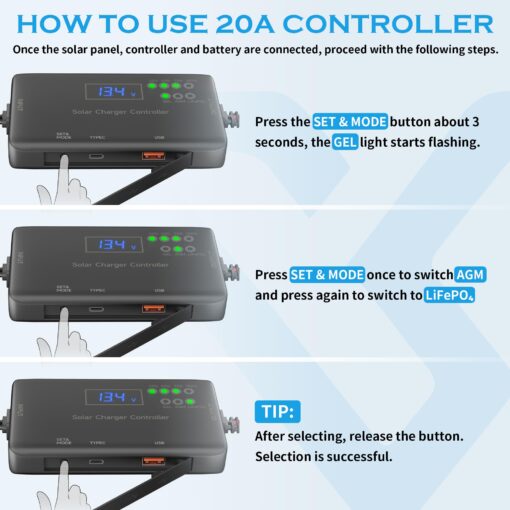 Voltset Solar Panel Charger Kit: 100W 12V Solar Panel with 20A Solar Charge Controller, Monocrystalline Solar Panel for RV Battery Car Trailer Marine Boat Caravan and Other Off Grid System - Image 6