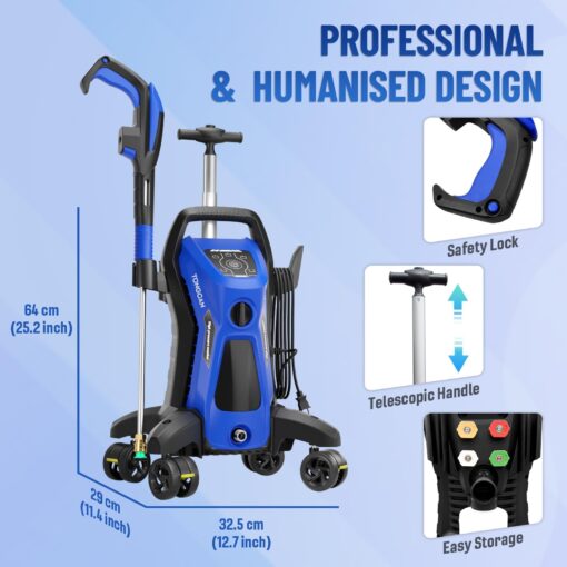 Electric Pressure Washer 5000PSImax 3.2GPM Pressure Washer Electric Powered with Upgrade Spray Handle Smart Control and 4 Anti-Tipping Wheels for Effortlessly Cleaning - Image 2