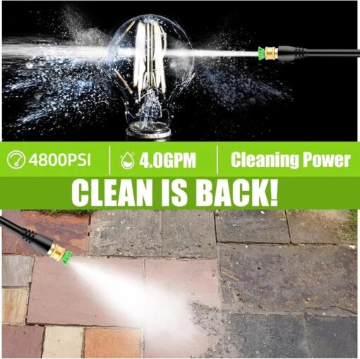 4800 PSI Electric Pressure Washer- 4.0 GPM High Power Washer with 33FT Hose Reel, 4 Spray Tips and Soap Bottle for Car Washing, Fence Cleaning, Patio Maintenance（Upgraded）(Green) - Image 7