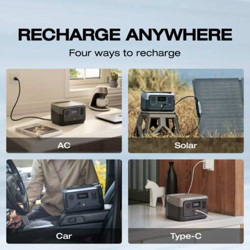 EF ECOFLOW Portable Power Station RIVER 2 with 45W Solar Panel, 256Wh LiFePO4 Battery/ 1 Hour Fast Charging, Up to 600W Output, Solar Generator for Outdoor Camping/RVs/Home Use - Image 3