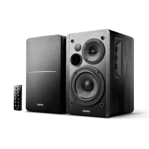Edifier R1280DB Powered Bluetooth Bookshelf Speakers - Optical Input - Wireless Studio Monitors - 4 Inch Near Field Speaker - 42W RMS - Wood Grain (Black) - Image 4