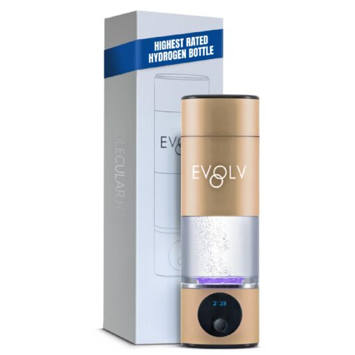 EVOLV Hydrogen Water Bottle Generator – SPE & PEM Water Ionizer 5.42PPM, Highest Concentrated Dose – 8oz Hydrogenated Water Bottle for Improved Energy & Inflammation Support - Easy to Use, Champagne
