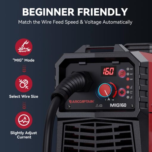 ARCCAPTAIN 160A MIG Welder 110V 220V 4 in 1 Welding Machine Gas MIG, Gasless MIG Flux Core Welder, Lift TIG, MMA Stick Welder, Welder Machine with Synergy for Beginner IGBT Inverter Portable Welder - Image 7