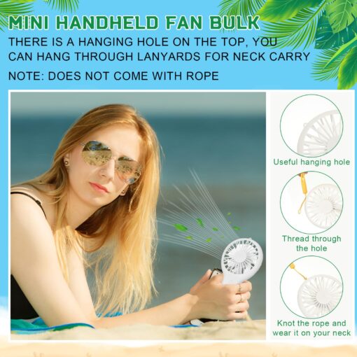 60 Pack Mini Powerful Handheld Fan Bulk 3 Speed USB Rechargeable Small Desk Fan Summer Gift for Wedding Beach Outdoor Women Eyelash (Black,White) - Image 5