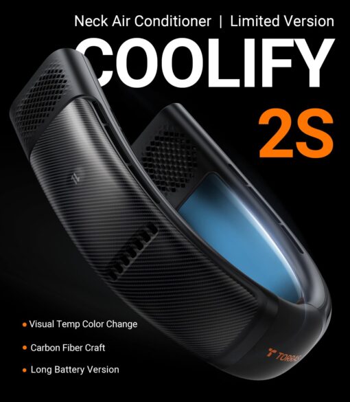 TORRAS COOLIFY 2S Limited Version Neck Air Conditioner, Orange-blue-Change Neck Fan, Long Battery Version portable neck fan, Smart App Control Neck Fan Rechargeable, Black - Image 6