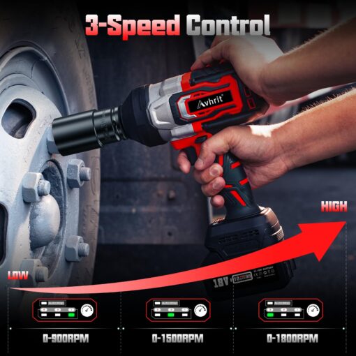 Avhrit 1300NM(960Ft-lbs) Cordless Impact Wrench 1/2 inch w/ 2x 5000mAh Battery, 1/2 Electric Impact Gun, Fast Charger, 4 Sockets, High Torque Impact Wrench for Car Truck, Heavy-duty Project - Image 3