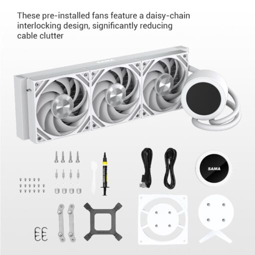SAMA Q70 CPU Liquid Cooler, 360MM Water AIO CPU Cooler with 2.8" LCD Display, Magnetic Detachable, XT120 Modular Fans LCP Blade, Bonus Stands, 115X, 2011, 1200, 1700, 1851， AM4, AM5 Black - Image 4