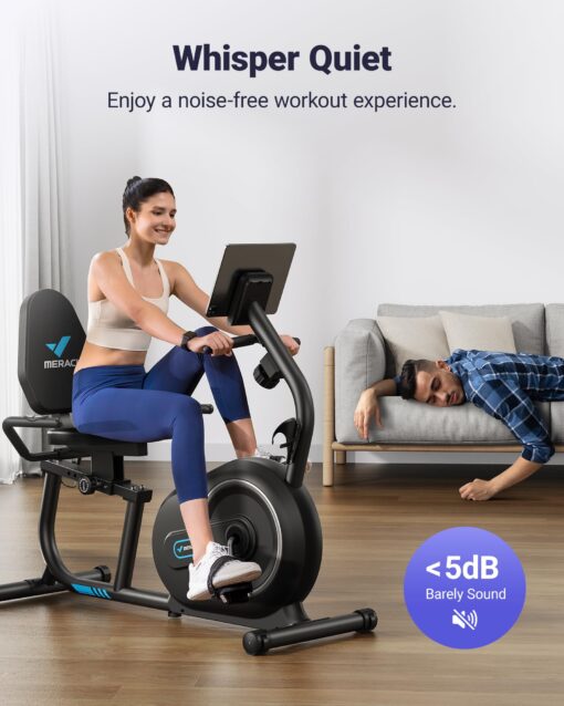 MERACH Recumbent Exercise Bike for Home with Smart Bluetooth and Exclusive App Connectivity, LCD, Heart Rate Handle, S08 Magnetic Recumbent Bikes, Black - Image 8