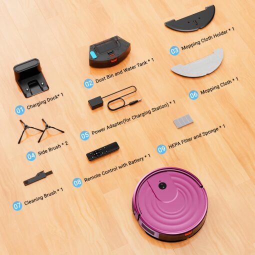 Robot Vacuum and Mop Combo 2 in 1 Mopping Robot Vacuum Cleaner with Schedule WiFi/Alexa/App Smart Self-Charging Robotic Vacuum Ultra-Slim Quiet Tangle-Free Ideal for Hard Floor Pet Hair Carpet-650mL - Image 2