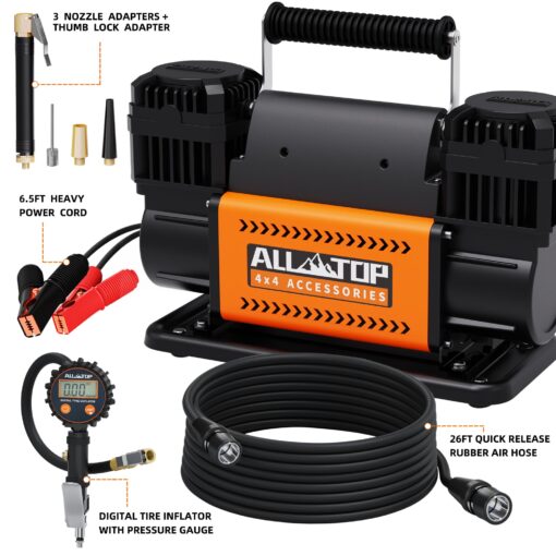 ALL-TOP Dual Cylinder Air Compressor with Digital Pressure Gauge Tire Inflator Kit, 12V Portable Inflator 12.35ft³/Min, Offroad Air Pump for Truck Tires, Heavy Duty Max 150 PSI for 4x4 Vehicle & RV - Image 5