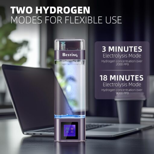 BESTING Hydrogen Water Bottle 12000PPB, Upgrade Smart Touchscreen Control SPE Hydrogen Generator, Portable Hydrogen Water Machine Easy to Use for Improved Energy Inflammation Support 350ml - Image 6