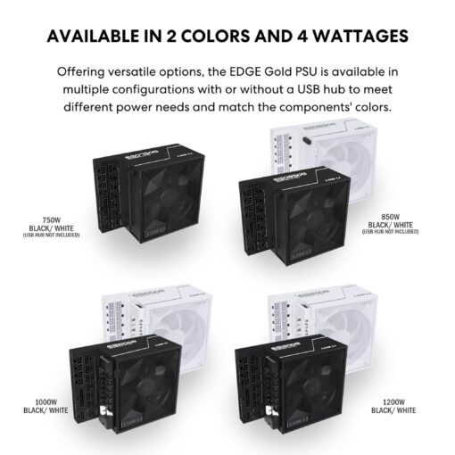 Lian Li Edge Serie - 1200W Full Modular Power Supply (Fan USB Hub Included) - Gold - ATX 3.1 - PCIE 5.1 Support - 12V-2x6 Connector - L-Shape Design for Dual Chamber Case - White (EG1200G.WH) - Image 7