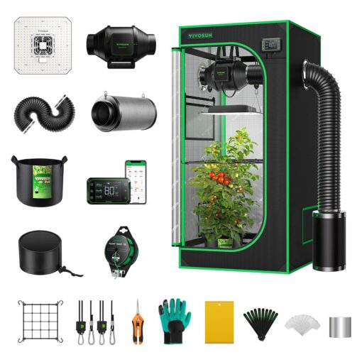 VIVOSUN GIY Smart Grow Tent System 2x2, WiFi-Integrated Grow Tent Kit, with Automate Ventilation and Circulation, Schedule Full Spectrum 100W LED Grow Light, and GrowHub E42A Controller