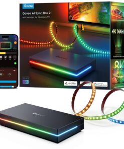 Govee HDMI 2.1 Sync Box 2, AI Sync Box with TV Backlight, Supports 8K@60Hz, 4K@144Hz, VRR and ALLM, Works with Matter and Alexa, RGBIC LED Light Strip for 55-65 inch TVs, 75 LEDs/m
