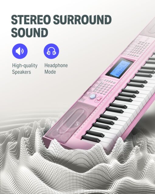 Donner Keyboard Piano 61 Key, Electric Keyboard Kit with 249 Voices, 249 Rhythms - Includes Piano Stand, Stool, Microphone, Gift for Beginners, Pink(DEK-610S) - Image 3