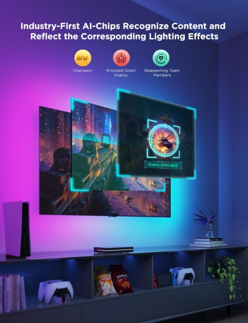 Govee HDMI 2.1 Sync Box 2, AI Sync Box with TV Backlight, Supports 8K@60Hz, 4K@144Hz, VRR and ALLM, Works with Matter and Alexa, RGBIC LED Light Strip for 55-65 inch TVs, 75 LEDs/m - Image 7