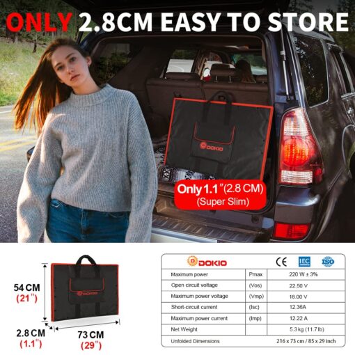 DOKIO 220W 18V Portable Solar Panel Kit Folding Solar Charger with 2 USB Outputs for 12v Batteries/Power Station AGM LiFePo4 RV Camping Trailer Car Marine - Image 6