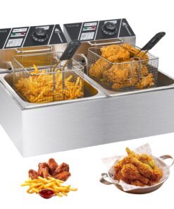 Commercial Deep Fryer with Baskets, 3400W 12.7QT/12L Thickened Stainless Steel Countertop Electric Oil Fryer, Large Capacity with Temperature Control, silver