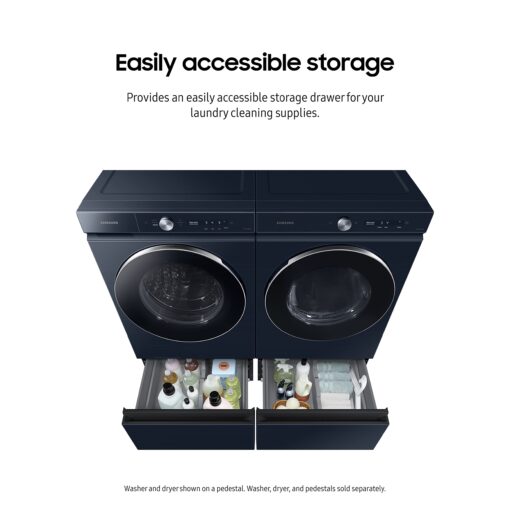 SAMSUNG 27-Inch Bespoke Front Load Washer Dryer Pedestal Stand w/ Pull Out Laundry Storage Drawer, WE502ND, Brushed Navy - Image 4
