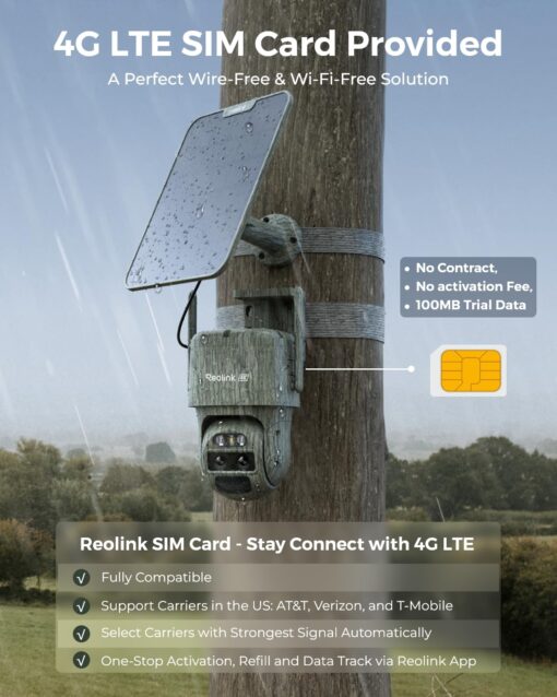 REOLINK 4K Dual Lens 4G LTE Cellular Security Camera, SIM Card Included, Wireless Auto Tracking Trail Camera, 6X Hybrid Zoom, No-Glow IR, IP66 for Wildlife, TrackMix LTE Trail + Solar Panel - Image 7