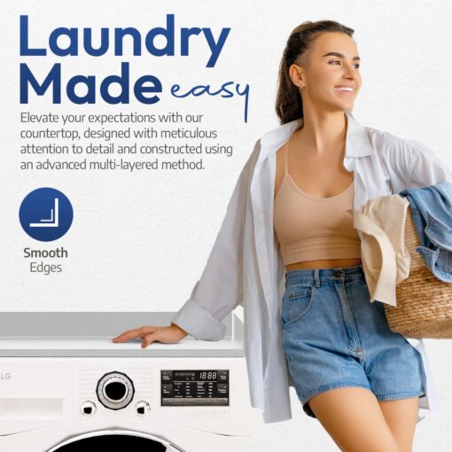 OfficeSimpli Washer Dryer Countertop, Made in USA, Non-Slip Pads, Easy Clean, Laundry Room Essentials and Decor, Washer Dryer Wood Top for Organization (Glacier White, Standard (27.5" x 54")) - Image 2