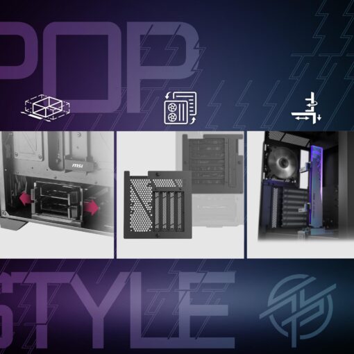 MSI MPG GUNGNIR 300R Airflow - Premium Mid-Tower Gaming PC Case - Tempered Glass Side Panel - ARGB 120mm Fans - Liquid Cooling Support up to 360mm Radiator - Vented Front Panel - Image 6