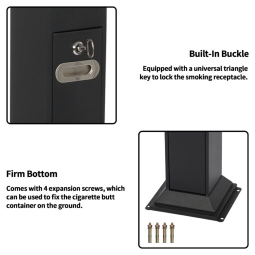 lukar Commercial Butt Receptacles Metal Butt Container Heavy Duty Ash Disposal Outdoor Vertical Trash Can for Patios Gardens Hotels Pubs Offices(Black) - Image 4