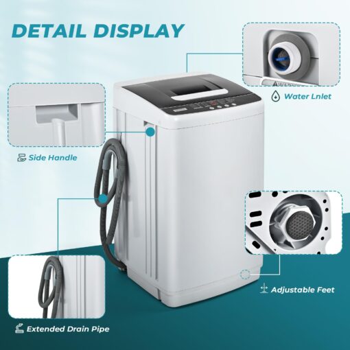 Euhomy 1.03cu.ft Portable Washer, 8.8LBS Capacity Small Portable Washing Machine with 10 Programs 5 Water Levels, Drain Pump and LED Display,Compact Washer for Apartments, RVs, Homes, Light Gray - Image 5