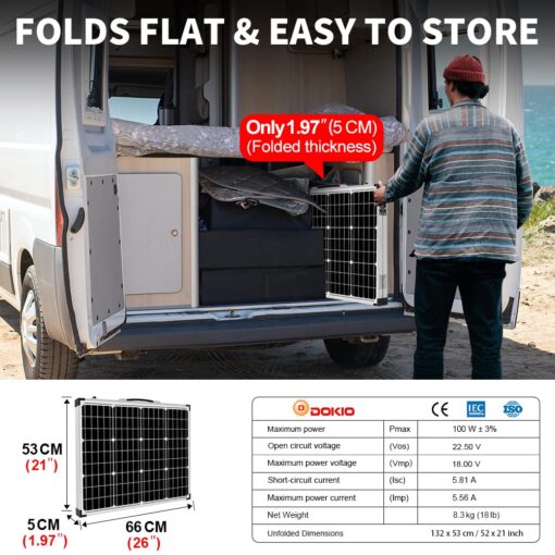 DOKIO Foldable Solar Panel 100 Watt Monocrystalline Solar Suitcase Portable with Controller to Charge 12V Batteries (All Types: Vented AGM Gel) Caravan RV Boat Camper… - Image 6
