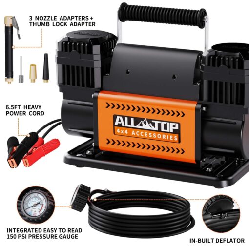 ALL-TOP Air Compressor Kit, Dual Cylinder 12V Portable Inflator 12.35 ft³/Min, Offroad Air Compressor Pump for Truck Tires, Heavy Duty Max 150 PSI for 4x4 Vehicle & RV - Image 7