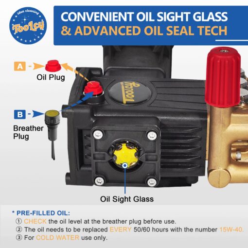TOOLCY Pressure Washer Pump Max 4000 PSI 4.2 GPM, 1" Shaft Horizontal Gas Power Washer Pump Replacement, Direct Drive Triplex Plunger Replacement Pump with Pressure Adjustment Unloader, 5 Nozzle Tips - Image 4