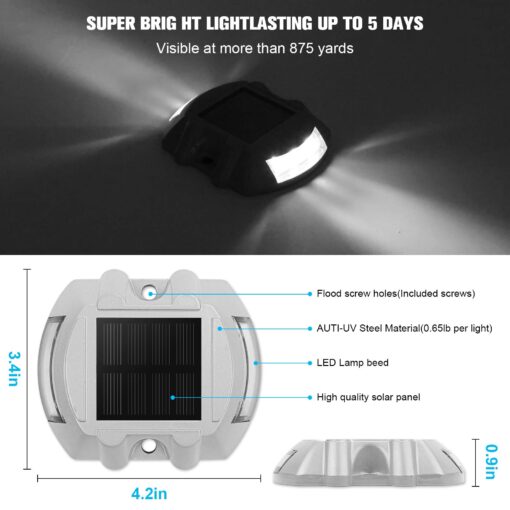 VOLISUN Solar Deck Lights Driveway Dock Lights, 16-Pack Led IP67 Waterproof Outdoor Warning Step Lights for Driveway Sidewalk Garden Pathway Yard(White) - Image 6