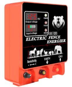 9J Electric Fence Charger Energizer, 9 Joules 400 Acres, AC DC 2 in 1 Powered Supply, Input 12V Output 12KV, with Display Alarm and Remote, Deter Predators, Contain Cattle Cow and Livestock