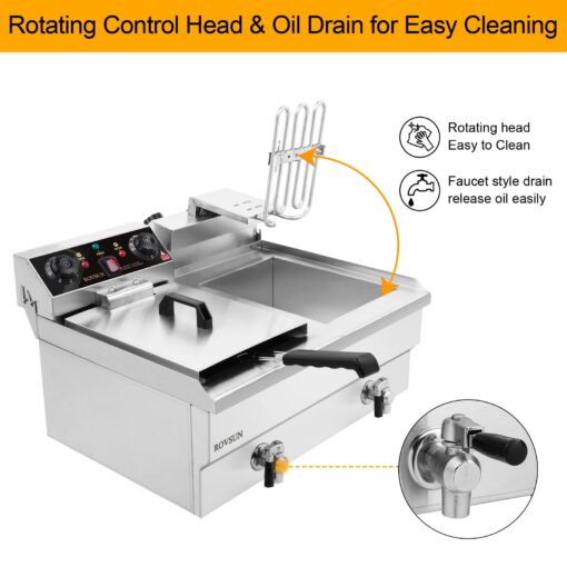 ROVSUN 24.9QT Electric Deep Fryer w/Frying Baskets Timer Drains & Lids, 3400W Dual Tank Kitchen Countertop Commercial Deep Fryer Frying Machine, Adjustable Temperature for Home Restaurant - Image 8