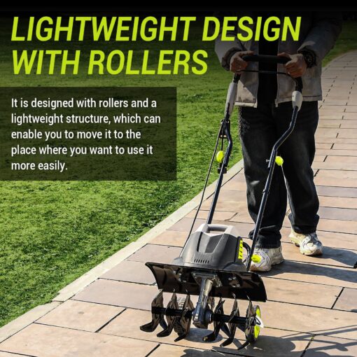 Electric Tiller 12 Amp Rototiller：Powerful Garden Tiller with 6 Steel Tines Tiller, Hand Tiller with 17.7 inch Tilling Width 8'' Tilling Depth for Gardening, Cultivator for Lawn - Image 4