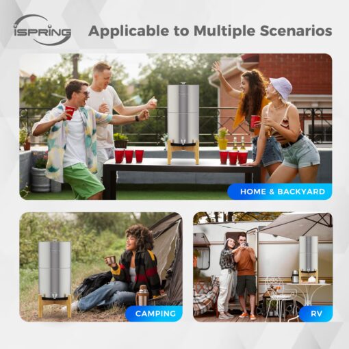 iSpring DGF2-NW Gravity-Fed Stainless Steel Countertop Water Filter System with Natural Wood Base,with 2 Activated Carbon Water Filters,Chlorine Reduction,Portable Water Filter for Home and Party - Image 3