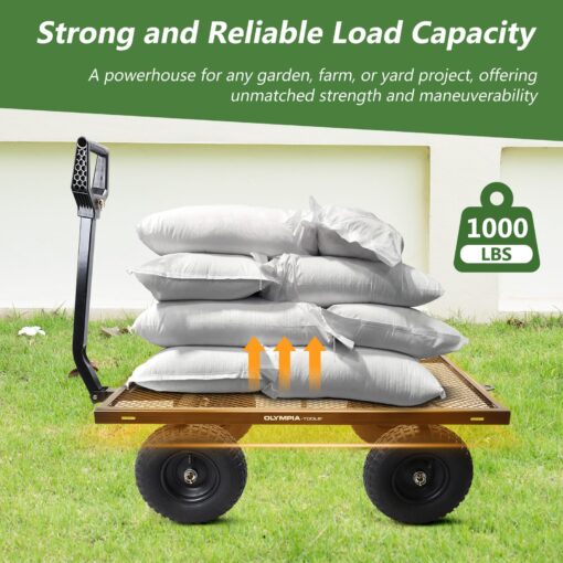 Olympia Tools Steel Garden Cart 1,000lbs 6-cu ft Utility Cart, Heavy Duty Wagon, with Removable Mesh Sides to Convert into Flatbed, Lawn and Utility Wagons Cart - Image 8