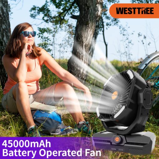 WESTTREE Battery Operated Large Airflow Fan,45000mAh Rechargeable Camping Cordless Fan with 360°Auto Oscillation & Timer, Queit Battery Powered Tent Fans Portable with RGBW Lights for Home X66 Yellow - Image 7