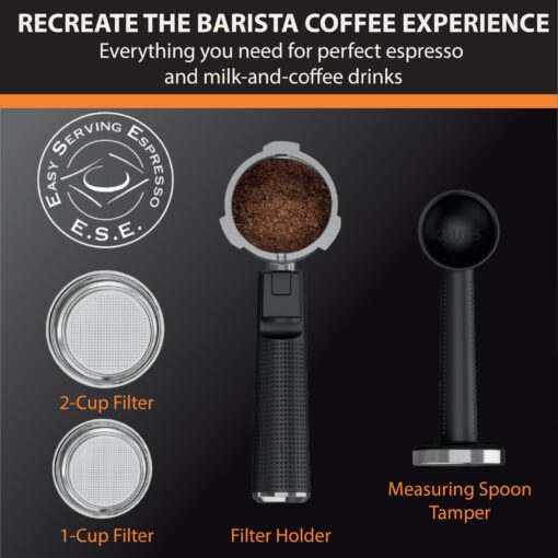 KRUPS Stainless Steel Espresso Machine: 15-Bar Pump Pressure, Milk Frother for Cappuccino and Latte, Fast Pre-Heat, 2-Cup Capacity, Cup Warmer, Easy Cleaning, 1350W, Silver - Image 5