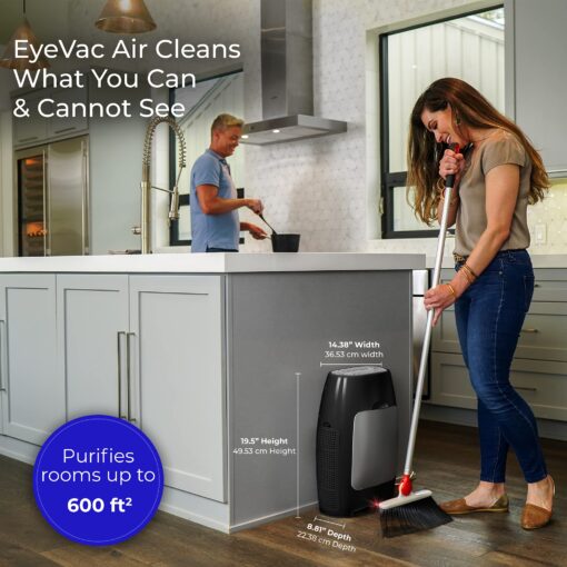 EyeVac Air 2-in-1 HEPA Air Purifier & Touchless Vacuum Automatic Dustpan - Ultra Fast & Powerful - Covers 600 Sq ft - Corded Canister Vacuum, Bagless, Automatic Sensors, 1000 Watt (Black/Silver) - Image 4