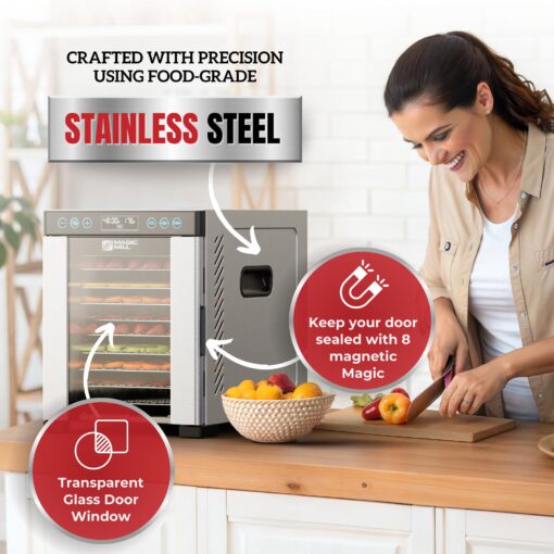 Magic Mill Pro Food Dehydrator Machine | 10 Stainless Steel Trays | Dryer for Jerky, Dog Treats, Herb, Meat, Beef, Fruit | Keep Warm Function, Digital Timer and Temperature Control, ETL Approved - Image 5