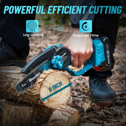 Seesii PS610 2-IN-1 Cordless Pole Saw & Mini Chainsaw, 6-Inch Brushless Chain Saw with 2x 2.0Ah Battery, 16-Foot MAX Reach Brach Tree Saw with Extension Pole for Wood Cutting Garden 2024 UPGRADE - Image 4
