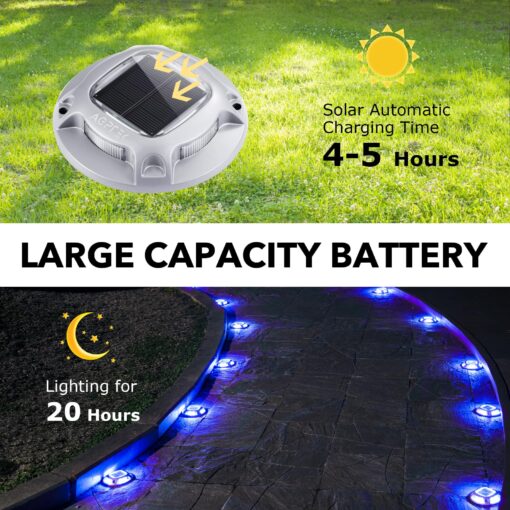 AGPTEK Solar Driveway Lights Outdoor 24 Pack, 2 Color Modes LED Deck Dock Marine Waterproof Security Marker Lights for Step Sidewalk Stair Garden Pathway Walkway Yard(Blue Light/Cool White) - Image 6