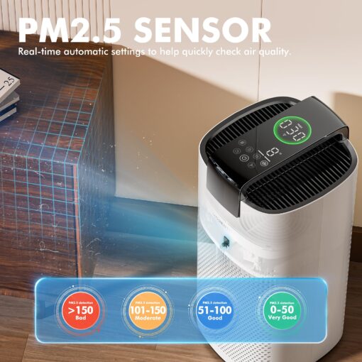MORENTO Air Purifiers for Home Large Room Up to 2050 Ft² with PM 2.5 Air Quality Sensor, Smart WiFi and Sleep Mode, Hepa Filters Filter Airborne Particles, Handheld Home Air Purifier - White - Image 4