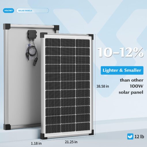 Voltset Solar Panel Charger Kit: 100W 12V Solar Panel with 20A Solar Charge Controller, Monocrystalline Solar Panel for RV Battery Car Trailer Marine Boat Caravan and Other Off Grid System - Image 8
