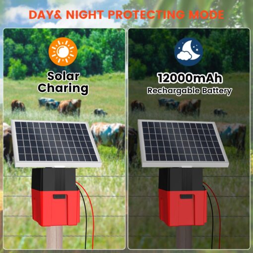 Solar-Powered Electric Fence Charger with Alarm - 1.2J Energizer, 12000mAh Battery & 10W Panel for 20-Mile Range Security - Ideal for Cattle, Sheep, Goats, Chickens, Poultry Farms - Image 6