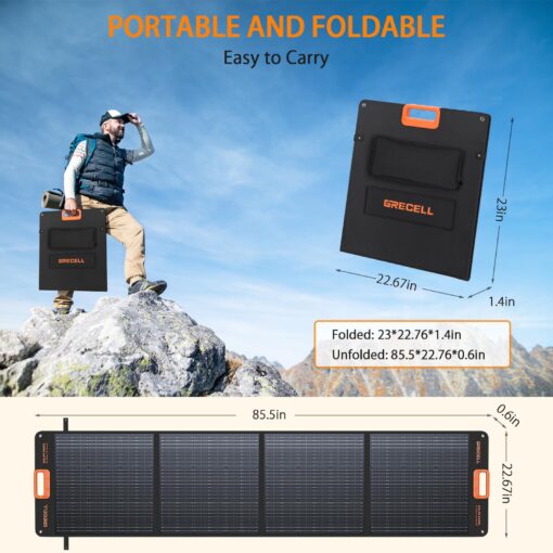GRECELL 200W Portable Solar Panel for Power Station, Foldable Solar Charger w/ 4 Kickstands, IP65 Waterproof Solar Panel Kit w/DC XT60 Anderson Aviation Output for Outdoor RV Camper Blackout - Image 3