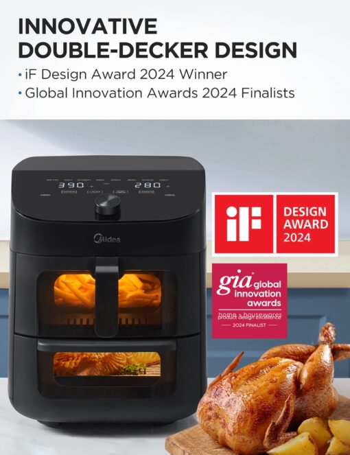Midea Dual Basket Air Fryer Oven 11 Quart 8 in 1 Functions, Clear Window, Smart Sync Finish, Works with Alexa, Wi-Fi Connectivity, 50+ App Recipes for family meals, Bake, Roast, Grill, Broil, Toast - Image 8