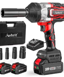 Avhrit 1300NM(960Ft-lbs) Cordless Impact Wrench 1/2 inch w/ 2x 5000mAh Battery, 1/2 Electric Impact Gun, Fast Charger, 4 Sockets, High Torque Impact Wrench for Car Truck, Heavy-duty Project